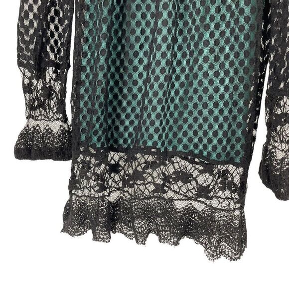 Umgee Tunic Bohemian Black Long Sleeve Lace Overlay Ruffle Womens Size Medium - Picture 4 of 6